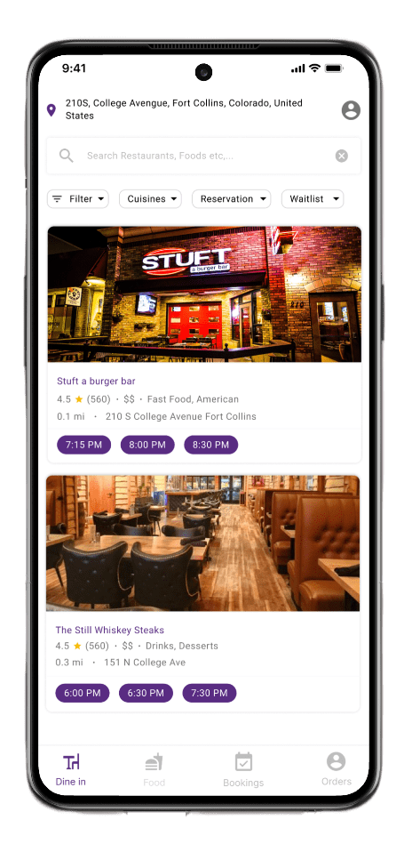 Smart Dining mobile app preview